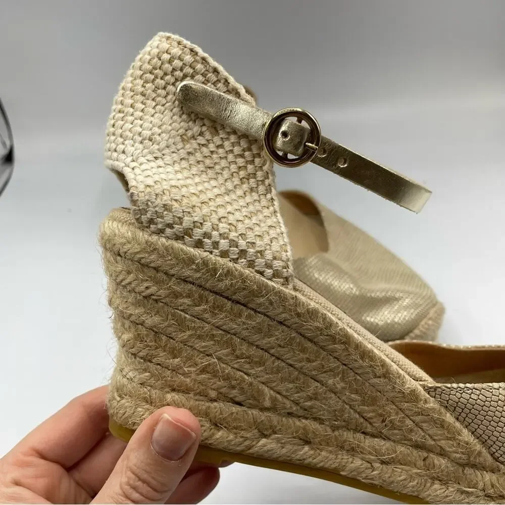Kanna Gold Platform Espadrille Wedges Sandals Womens 11 Beachy Resort Vacation
